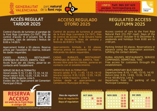 Cartel acceso regulado Font Roja otoño 2025