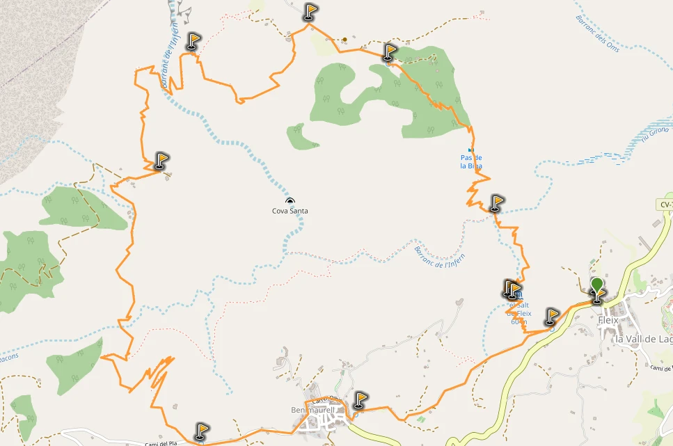 Mapa Barranc Infern track para gps