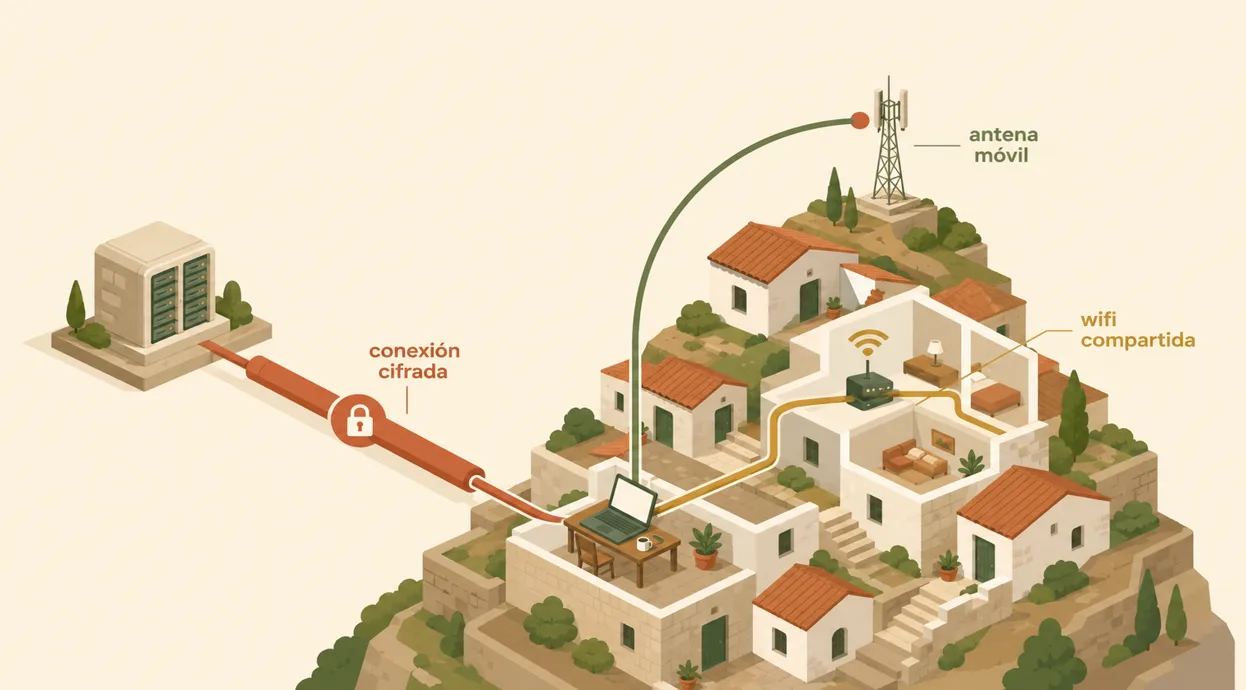 Teletrabajar unos días desde el interior de Alicante: lo que cambia cuando la oficina es una casa rural 8 Conexión wifi privada internet VPN