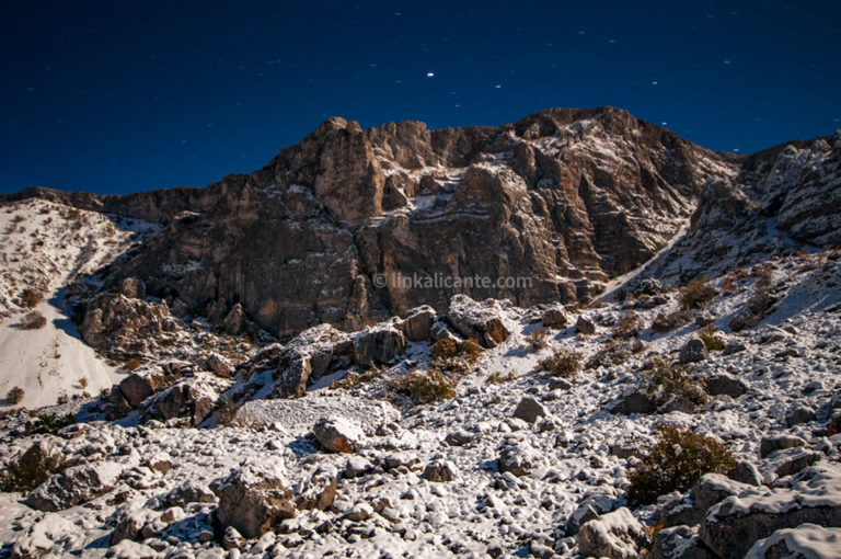 Fotografía nocturna en la nieve, Sierra de Aitana