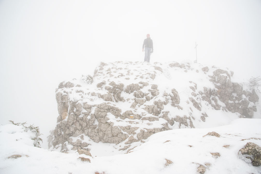 Ruta subida Pla de la Casa desde Benasau con nieve, Serrella