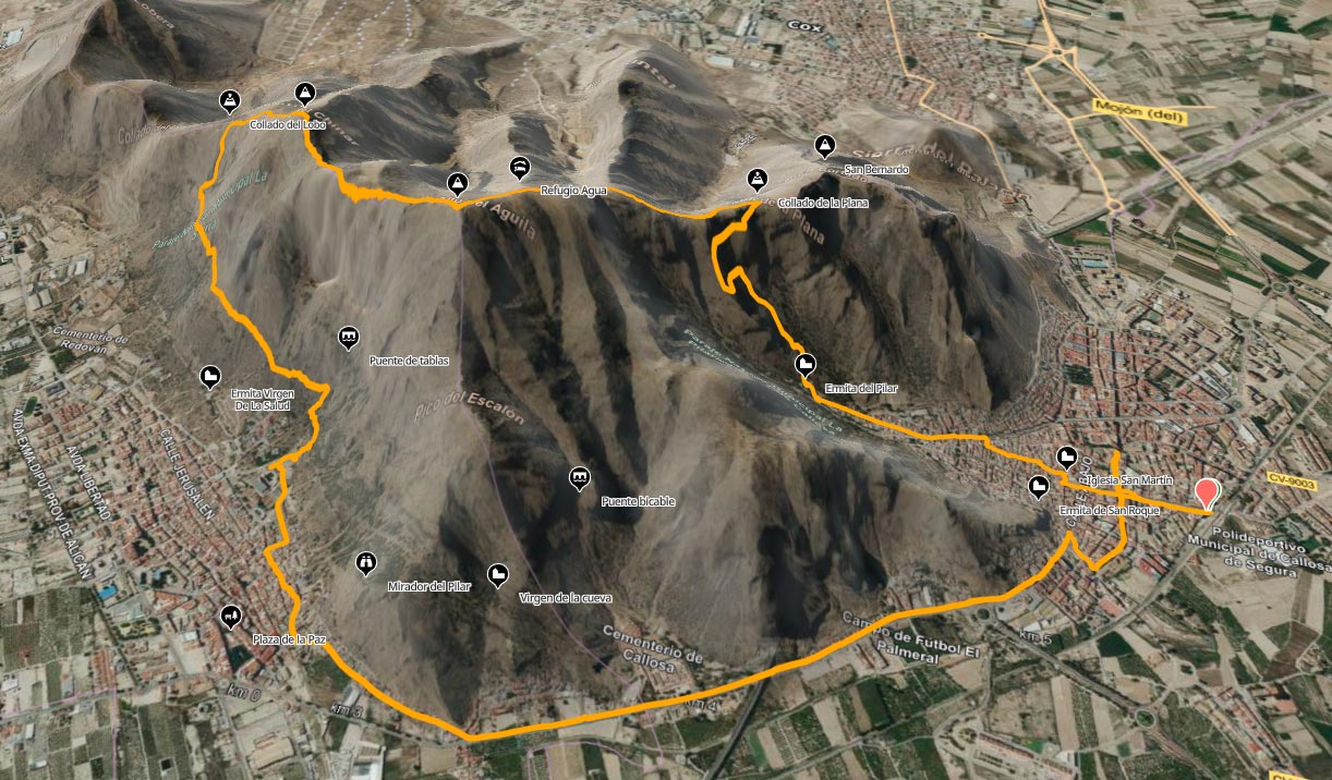 Alto del Águila y Pico del Chinar desde Callosa de Segura, PR-CV 54 10 Track GPS Alto del Águila - Pico Chinar